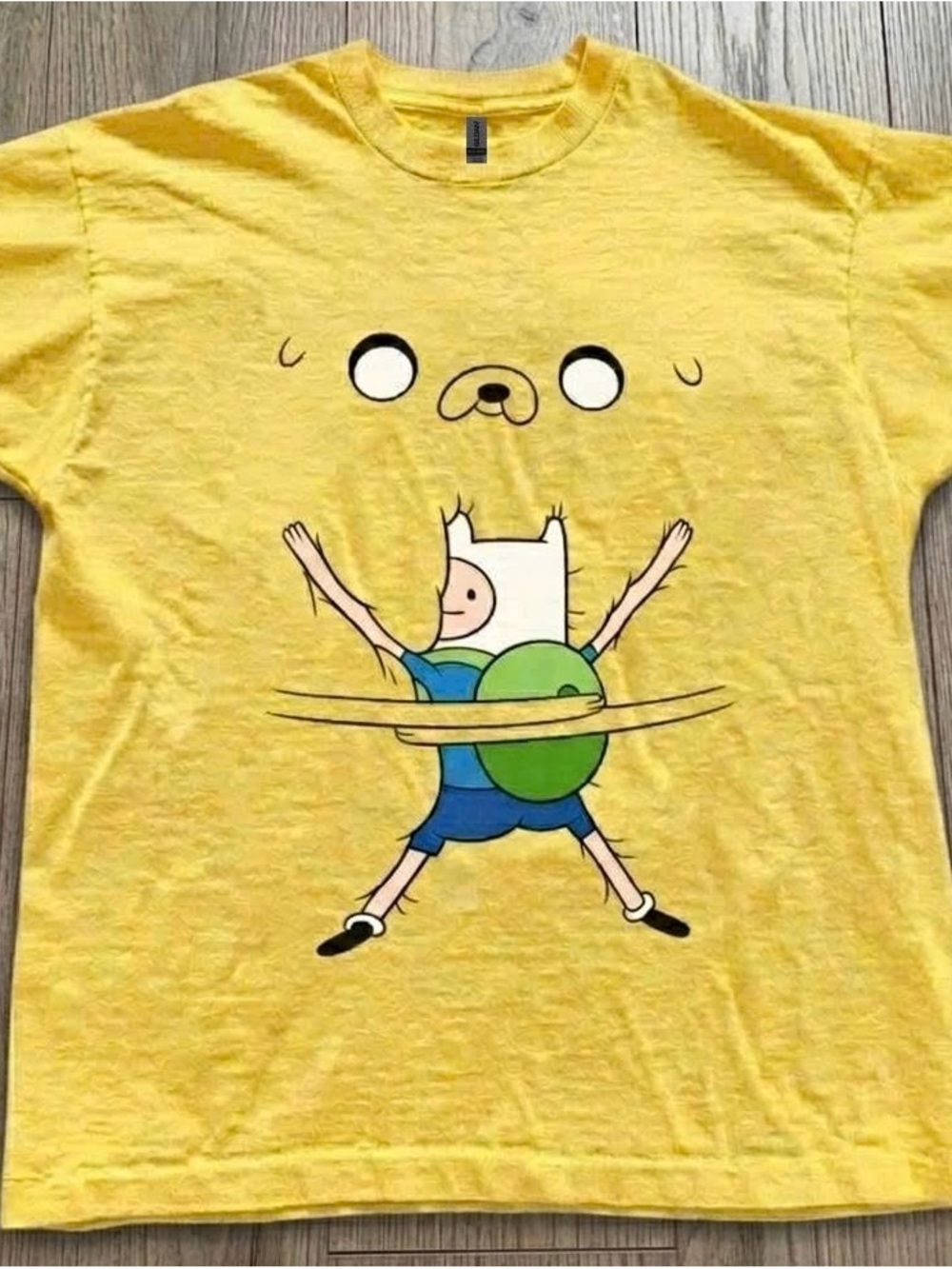 Gildan Yellow Adventure Time Graphic Tee with Finn & Jake Print